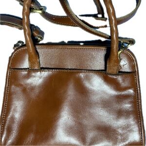 Patricia Nash Leather Speedy Satchel Crossbody Handbag Whiskey Brown